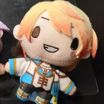 Shadora Tsukasa Tenma plush toy from Project SEKAI, soft fabric, detailed character design, plushie with colorful costume and expressive face.