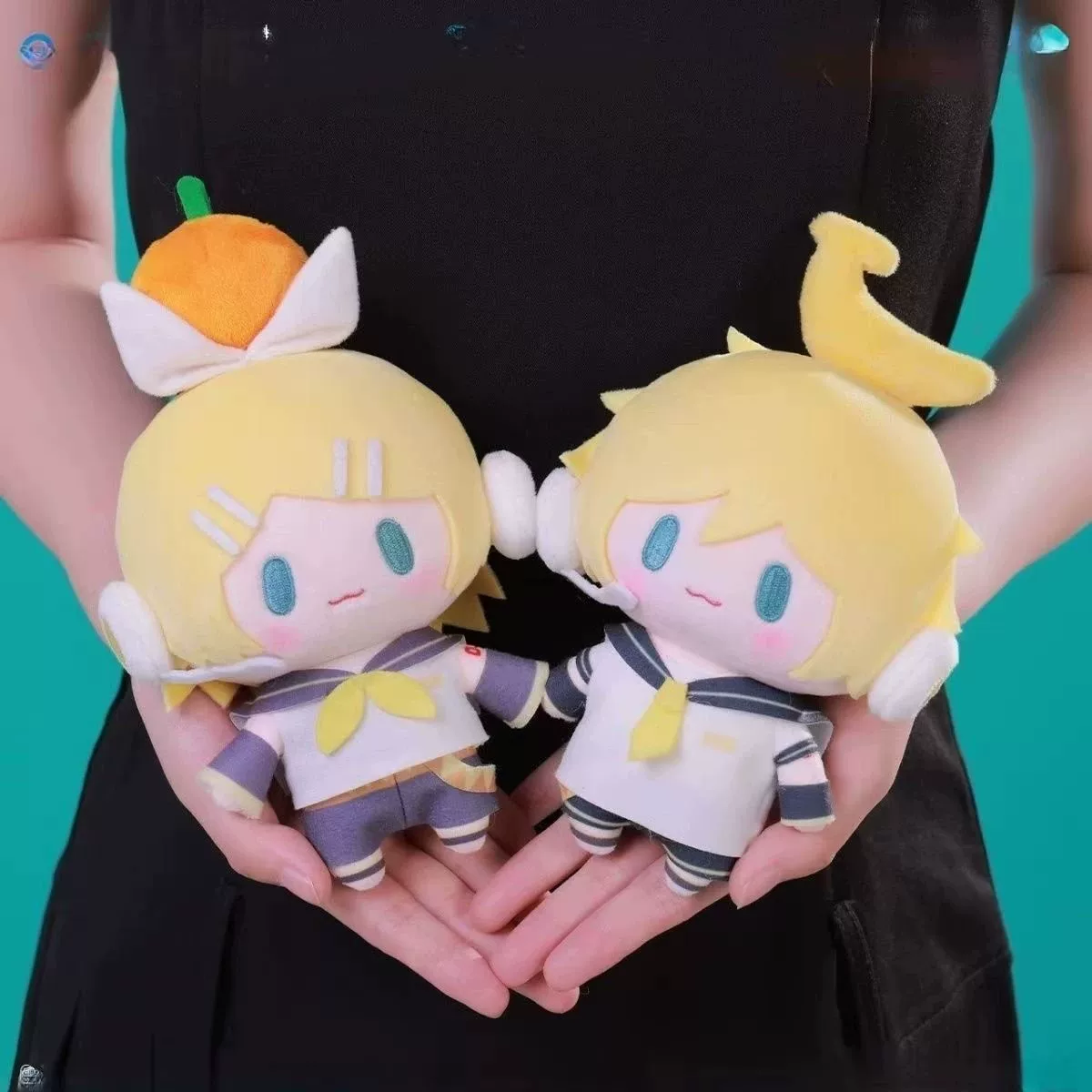 Shadora Kagamine Rin and Len plush dolls from Project SEKAI, soft and detailed, featuring vibrant outfits and expressive faces.