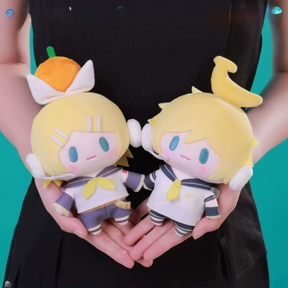 Shadora Kagamine Rin and Len plush dolls from Project SEKAI, soft and detailed, featuring vibrant outfits and expressive faces.