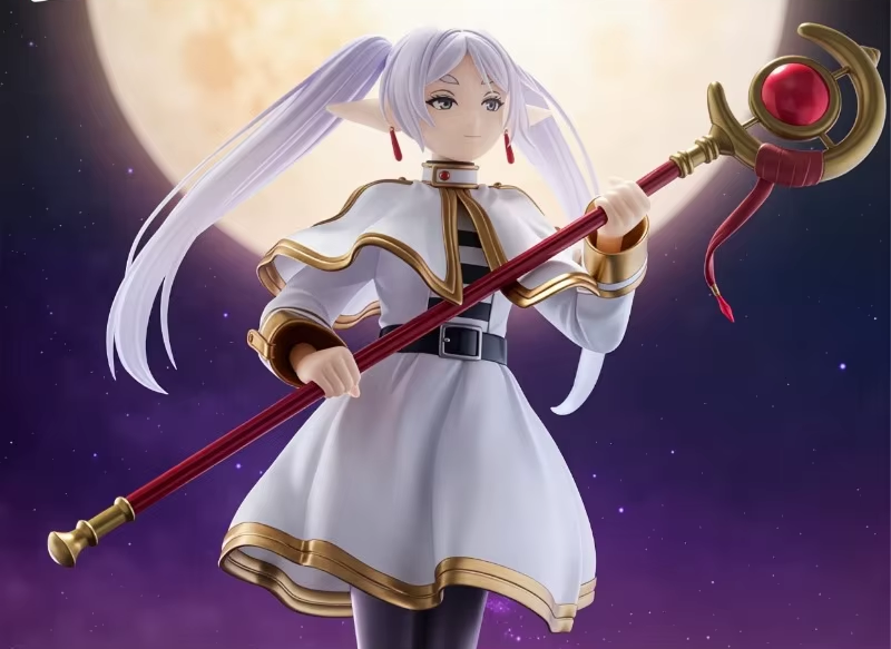 Shadora Frieren figurine featuring detailed design and vibrant colors, showcasing a fantasy character with flowing hair and intricate costume.