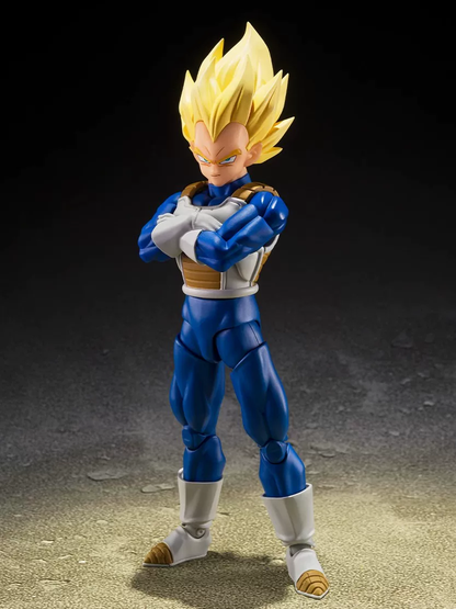 Shadora Vegeta figurine, detailed anime character model with blue hair and battle attire, displayed on a plain background.