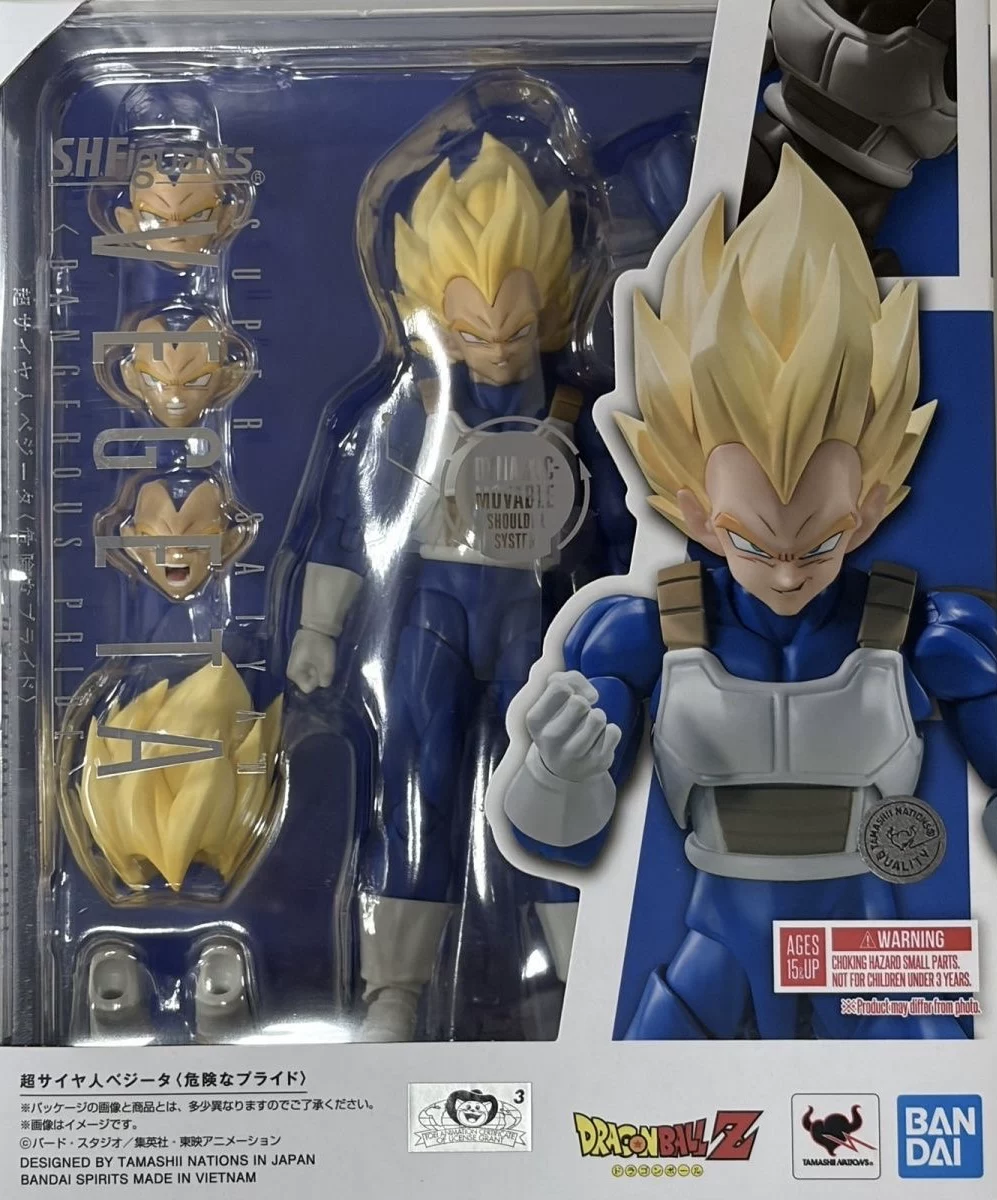 Shadora Vegeta figurine displayed on a stand, detailed character sculpture from Dragon Ball series in dynamic pose.