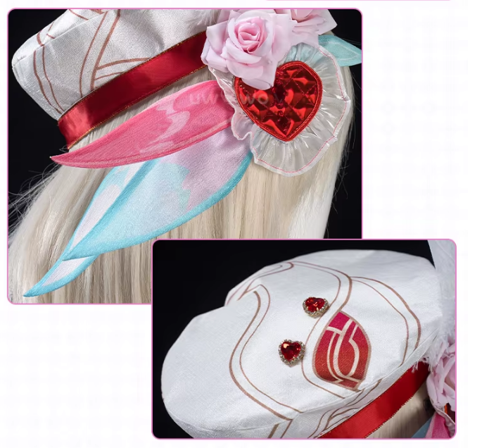 Elysia Cosplay with Peruk wig from Honkai Impact by Shadora, featuring detailed costume and vibrant wig on a mannequin.